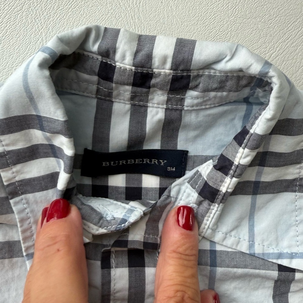 Baby kids shirt button down short sleeves + pants 6/9 months Burberry blue - Picture 3 of 5